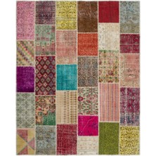 Bespoky 247x306 cm Bej Çok renkli Patchwork Bohem Çiçekli Halı | Salon Yatak Odası Halısı | UNİQUE-20377