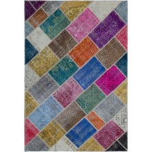 Bespoky Çok renkli Patchwork Vintage Çeşitli Halı | Salon Yatak Odası Halısı | UNİQUE-22007