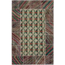 Bespoky 192x293 cm Ekru Krem Patchwork Çiçek Halı | Salon Yatak Odası Halısı | UNİQUE-21750