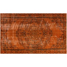 Bespoky El Dokuma Turuncu Patchwork Yün Halı | El Yapımı Vintage Salon Halısı | %100 Doğal Yün | PATCHWORK-5952