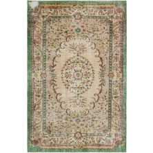 Bespoky 182x278 cm Bej Medalyonlu Geleneksel Çiçekli Halı | Salon Yatak Odası Halısı | UNİQUE-18781