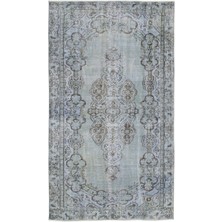Bespoky 166x273 cm Kahverengi Açık Mavi Medalyonlu Vintage Bitkisel Halı | Salon Yatak Odası Halısı | UNİQUE-14694