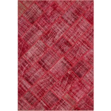 Iskece Kırmızı Eskitme Etnik Modern Desenli Yün Hav Toz Vermez Leke Tutmayan Salon Yolluk Mutfak El Dokuma Halı