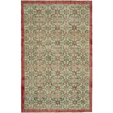 Bespoky 193x301 cm Pembe Krem Çiçekli Vintage Çiçek ve yaprak Halı | Salon Yatak Odası Halısı | UNİQUE-19574