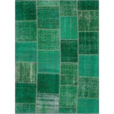 Bespoky 160x221 cm Mavi yeşil yama işi vintage çeşitli Halı | Salon Yatak Odası Halısı | UNİQUE-26392