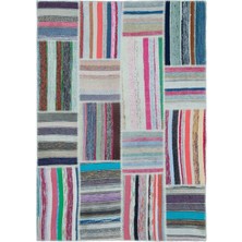 Bespoky 160x225 cm Çok Renkli Yama işi Bohem Çizgili Halı | Salon Yatak Odası Halısı | UNİQUE-25456