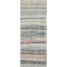 Bespoky 123x305 cm Mor Krem Çizgili Bohem Halı | Salon Yatak Odası Halısı | UNİQUE-31974