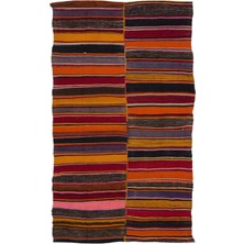 Bespoky 149x256 cm Mavi Çok renkli Çizgili Etnik Halı | Salon Yatak Odası Halısı | UNİQUE-32529