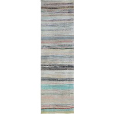 Bespoky 101x353 cm Bej Çok renkli Çizgili Bohem Halı | Salon Yatak Odası Halısı | UNİQUE-31932