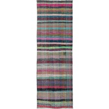 Bespoky 137x410 cm Kahverengi Çok renkli Çizgili Bohem Motifsiz Halı | Salon Yatak Odası Halısı | UNİQUE-32231