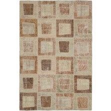 Bespoky 160x241 cm Bej Patchwork Vintage Geometrik Halı | Salon Yatak Odası Halısı | UNİQUE-21437