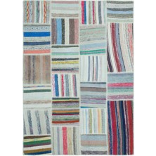 Bespoky Çok renkli Patchwork Bohem Çizgili Halı | Salon Yatak Odası Halısı | UNİQUE-25322
