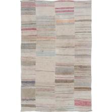 Girit Bej Çizgili Yün Modern Desenli Yün Hav Toz Vermez Leke Tutmayan Salon Yolluk Mutfak El Dokuma Halı