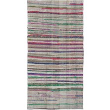 Bespoky 150x292 cm Pembe Çok Renkli Çizgili Bohem Soyut Halı | Salon Yatak Odası Halısı | UNİQUE-32201