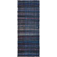 Bespoky 95x240 cm Mavi Lacivert Çizgili Bohem Halı | Mutfak Koridor Halısı | UNİQUE-32628