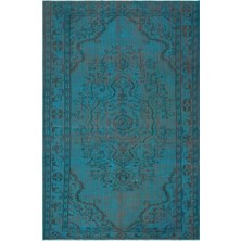 Bespoky 156x237 cm Bej Turkuaz Geleneksel Vintage Bitkisel Halı | Salon Yatak Odası Halısı | UNİQUE-28572