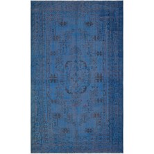 Bespoky 167x270 cm Bej Mavi Medalyonlu Vintage Bitkisel Halı | Salon Yatak Odası Halısı | UNİQUE-28649