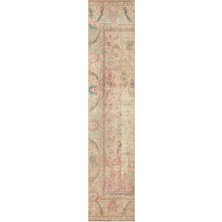 Bespoky 80x376 cm Turuncu Pembe Geleneksel Vintage Çiçekli Halı | Mutfak Yolluk Halısı | UNİQUE-36252