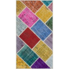 Bespoky 80x150 cm Bej Çok renkli Yamalı Patchwork Geometrik Halı | Salon Mutfak Halısı | UNİQUE-31376