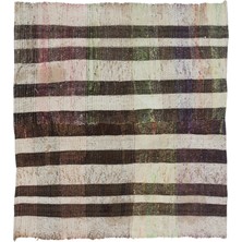 Bespoky 177x155 cm Bej Krem Çizgili Bohem Çizgi Halı | Salon Yatak Odası Halısı | UNİQUE-32336