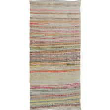 Bespoky 142x300 cm Mavi Krem Çizgili Bohem Soyut Halı | Salon Yatak Odası Halısı | UNİQUE-32408