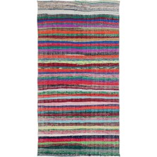 Bespoky 158x300 cm Mavi Çok renkli Çizgili Bohem Halı | Salon Yatak Odası Halısı | UNİQUE-31754