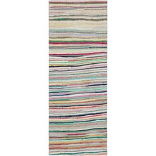 Bespoky 125x325 cm Bej Çok renkli Çizgili Rustik Halı | Salon Yatak Odası Halısı | UNİQUE-31852