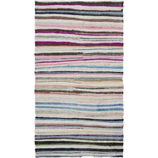 Bespoky 174x313 cm Gri Krem Çizgili Bohem Geometrik Halı | Salon Yatak Odası Halısı | UNİQUE-31778