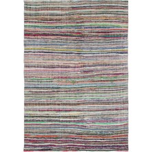 Bespoky 203x280 cm Ekru Çok renkli Çizgili Bohem Halı | Salon Yatak Odası Halısı | UNİQUE-31850