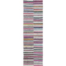 Bespoky 98x328 cm Mor Çok Renkli Çizgili Bohem Halı | Mutfak Yolluk Halısı | UNİQUE-32031
