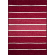 Teselya Bej Çizgili Yün Modern Desenli Yün Hav Toz Vermez Leke Tutmayan Salon Yolluk Mutfak El Dokuma Halı