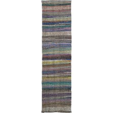 Bespoky 90x335 cm Turuncu Çok renkli Çizgili Bohem Soyut Halı | Mutfak Yolluk Halısı | UNİQUE-32348