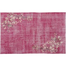 Fuşya Eskitme Yün Modern Desenli Yün Hav Toz Vermez Leke Tutmayan Salon Yolluk Mutfak El Dokuma Halı