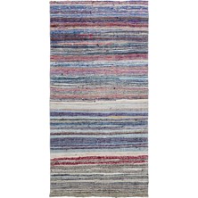 Bespoky 161x312 cm Mavi Çok renkli Çizgili Gündelik Halı | Salon Yatak Odası Halısı | UNİQUE-31924
