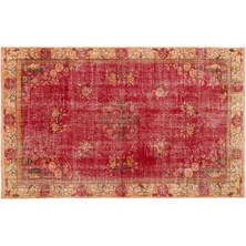 Kırmızı Çerçeveli Yün Modern Desenli Yün Hav Toz Vermez Leke Tutmayan Salon Yolluk Mutfak El Dokuma Halı