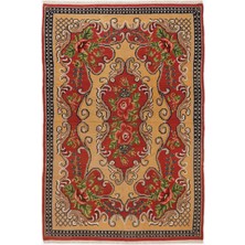 Iskece Kırmızı Eskitme Yün Modern Desenli Yün Hav Toz Vermez Leke Tutmayan Salon Yolluk Mutfak El Dokuma Halı