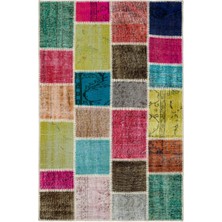 Teselya Mavi Çizgili Yün Modern Desenli Yün Hav Toz Vermez Leke Tutmayan Salon Yolluk Mutfak El Dokuma Halı