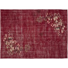 Kırmızı Eskitme Yün Modern Desenli Yün Hav Toz Vermez Leke Tutmayan Salon Yolluk Mutfak El Dokuma Halı