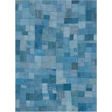 Bespoky 161x220 cm Mor Mavi Patchwork Motifsiz Halı | Salon Yatak Odası Halısı | UNİQUE-33018