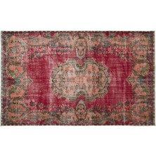 Kırmızı Göbekli Yün Modern Desenli Yün Hav Toz Vermez Leke Tutmayan Salon Yolluk Mutfak El Dokuma Halı