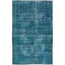Bespoky 185x300 cm Gri Turkuaz Eskitme Vintage Soyut Halı | Salon Yatak Odası Halısı | UNİQUE-9522