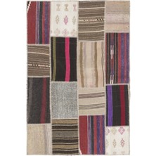 Teselya Bej Çizgili Yün Modern Desenli Yün Hav Toz Vermez Leke Tutmayan Salon Yolluk Mutfak El Dokuma Halı