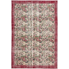 Atina Kırmızı Eskitme Yün Modern Desenli Yün Hav Toz Vermez Leke Tutmayan Salon Yolluk Mutfak El Dokuma Halı