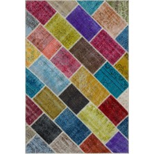 Hali.Net 160x230 cm Bej Çok Renkli Çeşitli Patchwork Patchwork Halı | Salon Yatak Odası Halısı | Hav Vermez | UNİQUE-33225