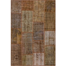 Hali.Net 120x180 cm Kahverengi Karışık Bohem Patchwork Halı | Salon Yatak Odası Halısı | Hav Vermez | UNİQUE-33195