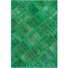 Hali.Net 120x180 cm Yeşil Geleneksel Vintage Yamalı (patchwork) Halı | Salon Yatak Odası Halısı | Hav Vermez | UNİQUE-22147