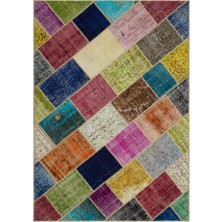 Hali.Net 160x233 cm Bej Çok Renkli Çeşitli Bohem Patchwork Halı | Salon Yatak Odası Halısı | Hav Vermez | UNİQUE-21611