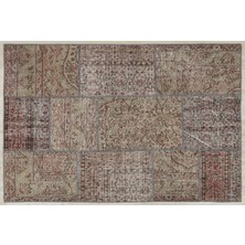 Hali.Net Kahverengi Patchwork Vintage Anadolu Yün Halı | Salon Yatak Odası Halısı | Doğal Yün El Yapımı El Dokuma Hav Vermez | PATCHWORK-5235