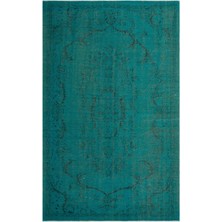 Atina Turkuaz Eskitme Yün Modern Desenli Yün Hav Toz Vermez Leke Tutmayan Salon Yolluk Mutfak El Dokuma Halı