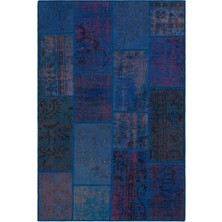 Hali.Net 120x180 cm Mavi Geleneksel Vintage Patchwork Halı | Salon Yatak Odası Halısı | Hav Vermez | UNİQUE-33138